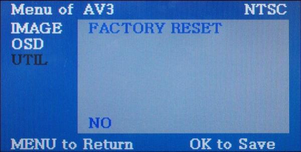 Vertical movement of the OSD window Analog RGB Video UTIL - FACTORY RESET : To reset all