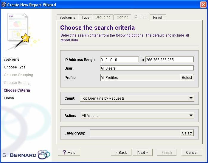 iprism Reports Search criteria for the Web Top report type Contents: Action Category Count IP Address Range Profile User When you select the Web Statistics or Web Hourly Statistics report type, you