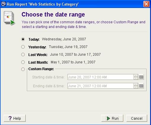 iprism Reports Choosing the report date range Contents: Today Yesterday Last Week Last Month Custom range To choose a date range: 1.