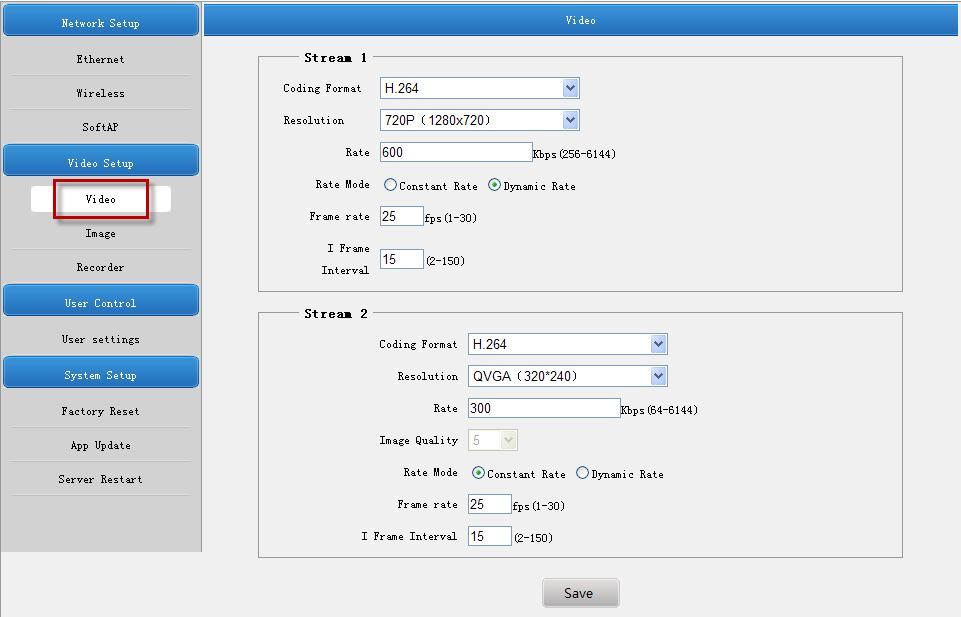 Video Settings "Video" related to the format of the final recorded and resolution, devices support the two coding formats