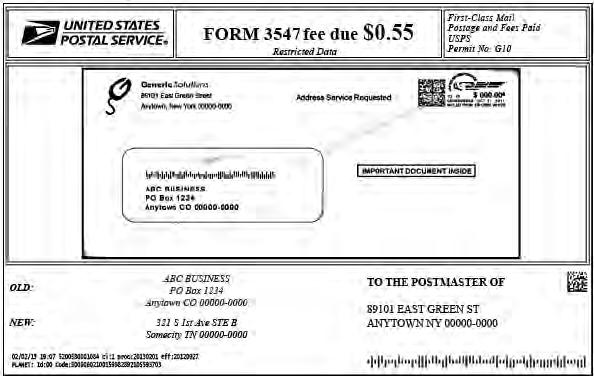 Address Correction Options None Manual PS Form 3547 local Post Office delivers and collects