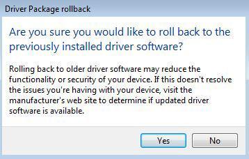 Rollback Warning We will click Yes, and when we do that, the old driver will be restored, and our device will be working again.