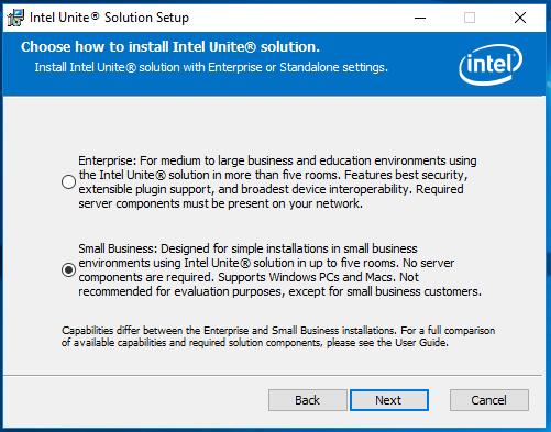4. The Choose how to install Intel Unite Solution window will open.