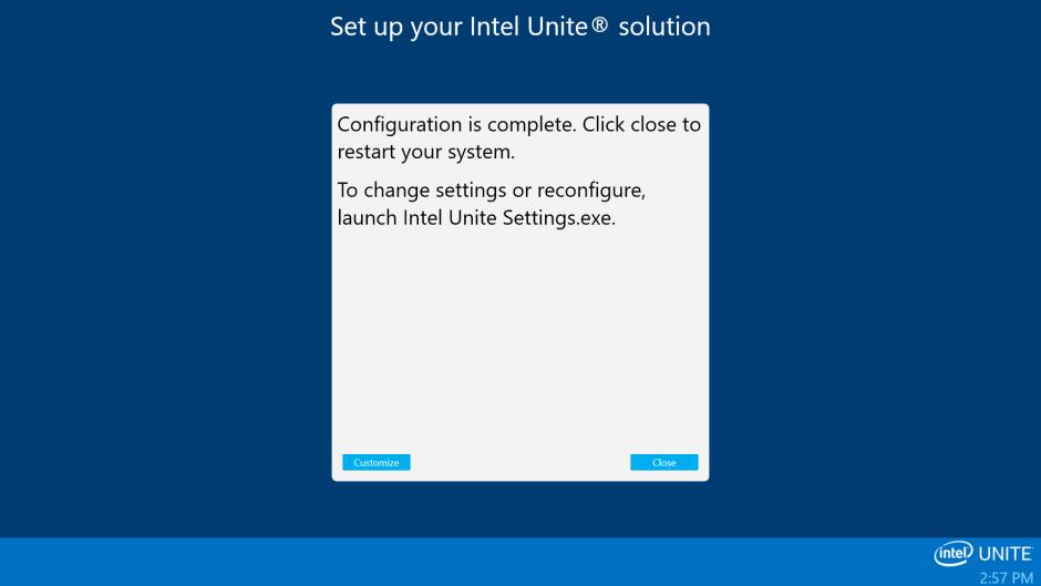 A Windows firewall exception will be added to allow the Intel Unite application. The power settings will be set to Always On.