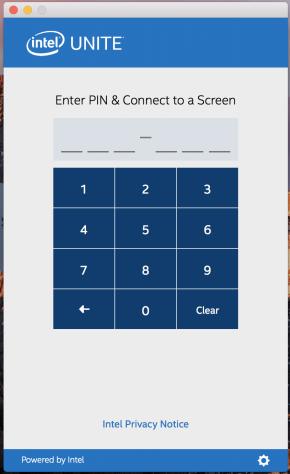 NOTE: If you have previously installed the Intel Unite app on your macos device (older software version), the Enter PIN &