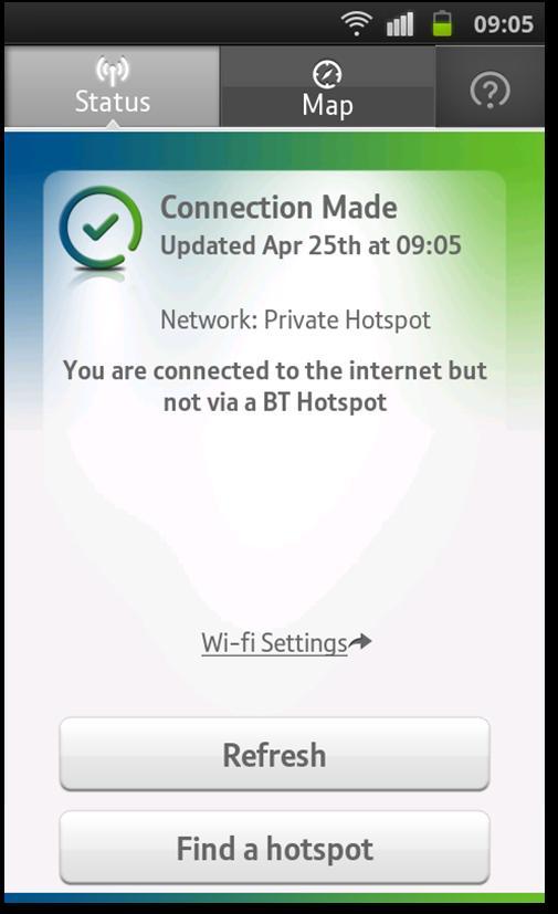 - Displaying the connection status - Providing the option to Login or Logout of the BT MobileXpress Wi-Fi service using the central button when a suitable Wi-Fi service is present.