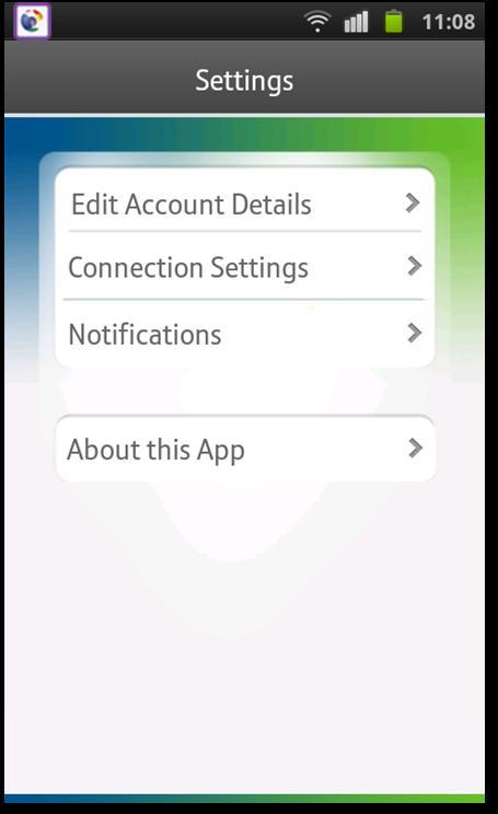 6 P a g e Settings Screen The Settings screen can be used to configure specific attributes of the BT MobileXpress App, including your MobileXpress credentials, connection settings and notification