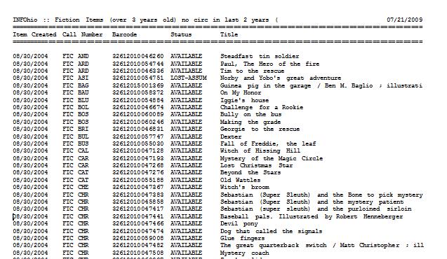 Database Cleanup Reports (Older) Items That Have Not Circulated (in time-range selected) Purpose: Create a list of older