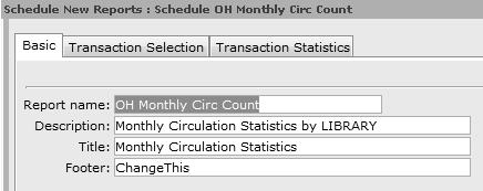 Change or delete Footer. Transaction Statistics Selection Tab 1. Select Library(s) 2.