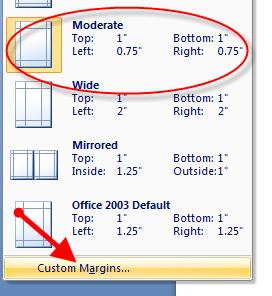 Select MODERATE. 10 11. Set this margin setting as your default. Select Custom Margins. 11 12.