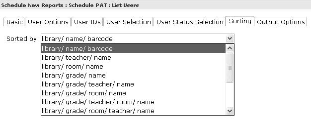 PAT List Users Sorting 1. Use the drop down menu to select the type of sorting. Output Options Tab For Brief, Long, or Spreadsheet Formats Brief Report 1.
