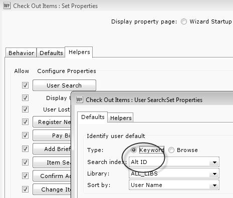 Back to School Reports Tip: To use these barcodes in Checkout wizard, be sure to set the properties for USER SEARCH helper to Keyword/ALT-ID default.