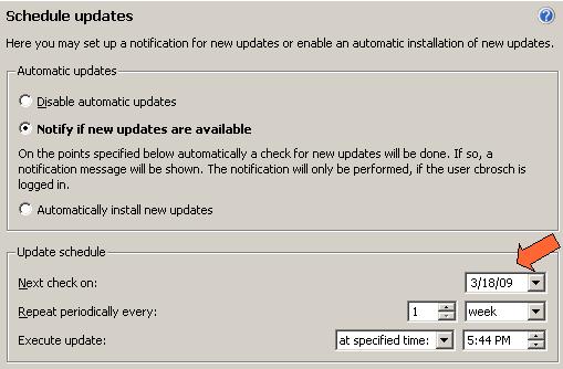 Defining the update plan 4. Click on the Accept button to store the modified settings.