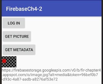 92 CHAPTER 4: Cloud Storage for Firebase As with the image upload/download it creates a reference to Firebase Storage, and uses that to get a reference to this image.