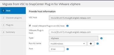 Migrating VSC hosts 103 After the SnapCenter Server host is upgraded to 3.0.x, but before you migrate VSC, all vsphere hosts are listed as "Plug-in incompatible." 3.