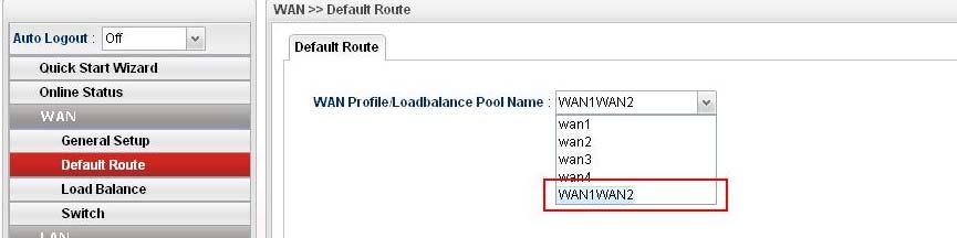 Choose the profile of WAN1WAN2 as WAN Profile/Loadbalance Pool Name.