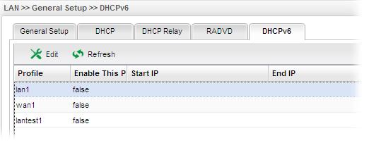 Enable This Profile Start IP End IP DNS Display the status of the profile. False means disabled; True means enabled. Display the starting IP address of the IP address pool for DHCP server.
