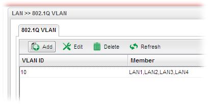 Delete Refresh VLAN ID Member Untag appear for you to modify the corresponding settings for the selected rule. Remove the selected VLAN ID setting.