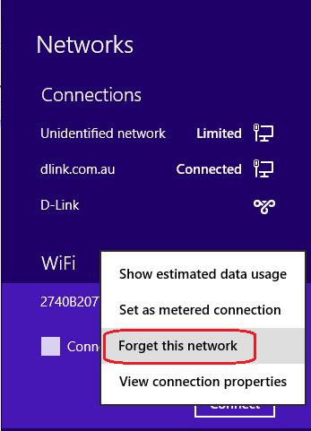 3. Right-click the network in the network list and click Forget this network.