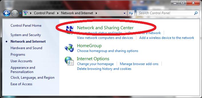4. Click on Network and Sharing