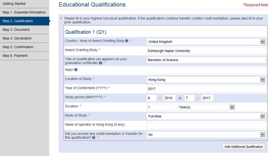 iv. Under Qualification screen, follow instructions on screen to