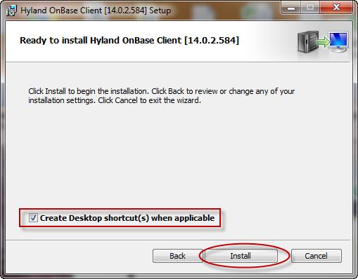 7. Click on the Create Desktop shortcut(s) when applicable check box, and click on the Install button. 8. Click on the Finish button. 9. Copy the obclnt32.