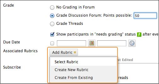 You can also associate a rubric to use for grading by pointing to Add Rubric. 8. Click Submit. On the Discussion Board page, the new forum appears at the bottom of the list.