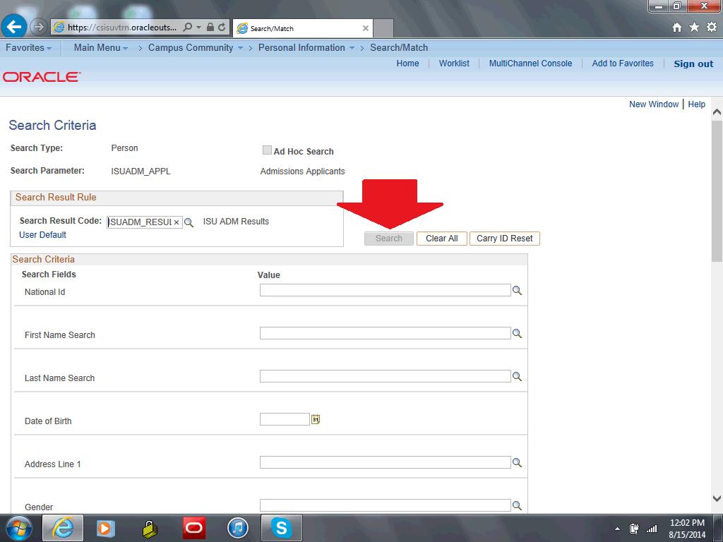 8. So far we have setup the search criteria as Person_Admission Applicants. Now we need to select a search result code.