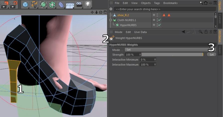 For this purpose, let s select only the polygons of the heel and freeze the selection=> Main Menu=> Select=> Set Selection. 19.