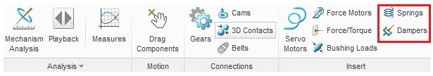 - To add a spring, click on the Springs icon on the Insert tab. Make sure you turn on Point Display to show datum points.