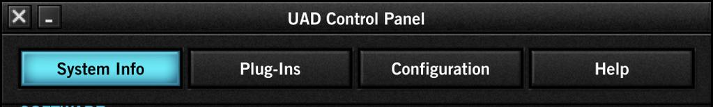 UAD Control Panels The UAD Control Panel is where detailed system information is displayed and global UAD plug-in settings are modified.