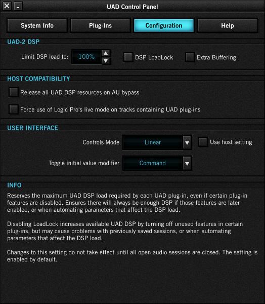 Configuration Panel The Configuration Panel is where most of the global UAD settings and preferences are specified for all UAD devices. Refer to the screenshot below for descriptions in this section.