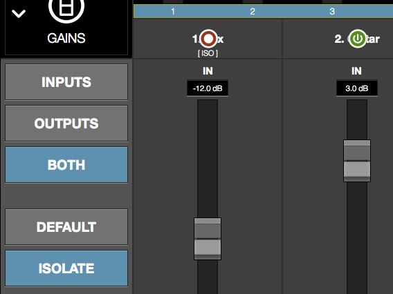 Inputs When the Inputs option is active (when the button is blue), only the input gains are displayed.