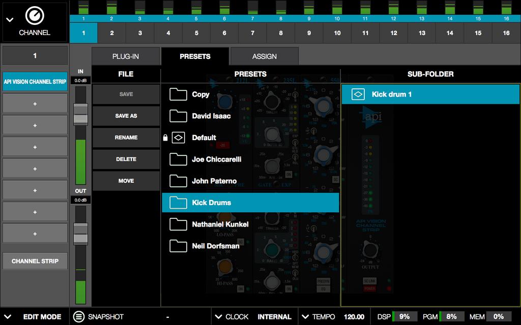 PRESETS Tab The PRESETS tab is where UAD plug-in settings are managed after a plug-in is assigned to an Insert. Preset management tasks are performed on the currently selected Insert.