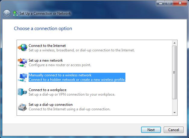 6. Followingly, choose [Manually connect to a wireless network] and click [Next] to continue. 3-6 7.