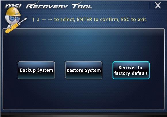 Personal Computer System Recovery This tool helps to recover the system back to factory default settings. All data on the HDD will be erased while all settings will be restored to factory default.