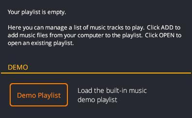 The Open button opens a Browse panel where you can navigate your drives and folders to open an existing playlist.