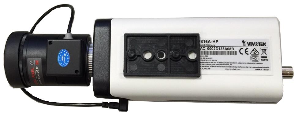IP816A-HP camera, align the buffer pad with the mounting hole at the bottom of the camera (the label side). LPC 6.