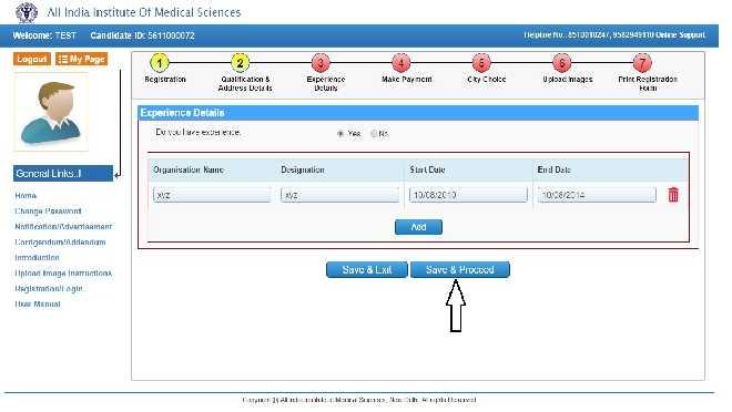 After filling all required information candidate should click on Save and Proceed button to go to next step.