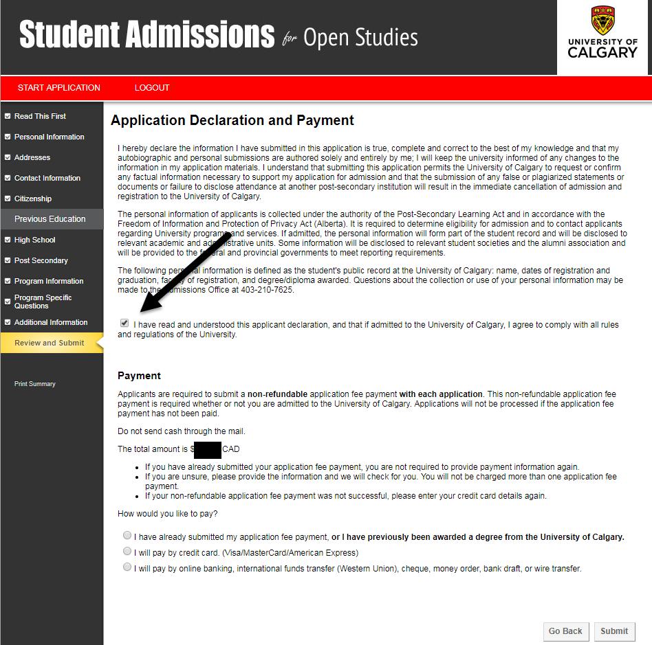 27. Review the Application Declaration and Payment