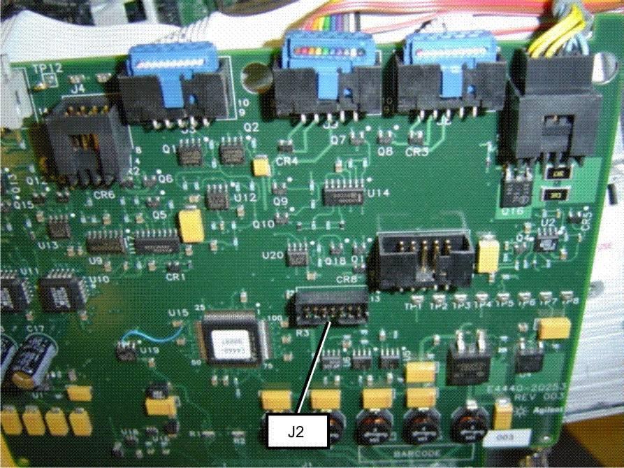Page 5 of 7 Figure 2. Location of J2 connector 5. Re-install the Option driver into the instrument being careful to avoid pinching or disconnecting the ribbon cables.