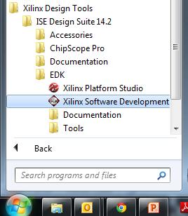 4. Open the Xilinx Software Development Kit (SDK) from the Windows Start menu.