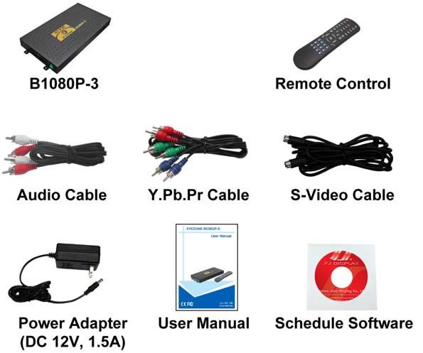 PACKAGE CONTENTS B1080P-3 Remote Control Audio Cable Y.Pb.