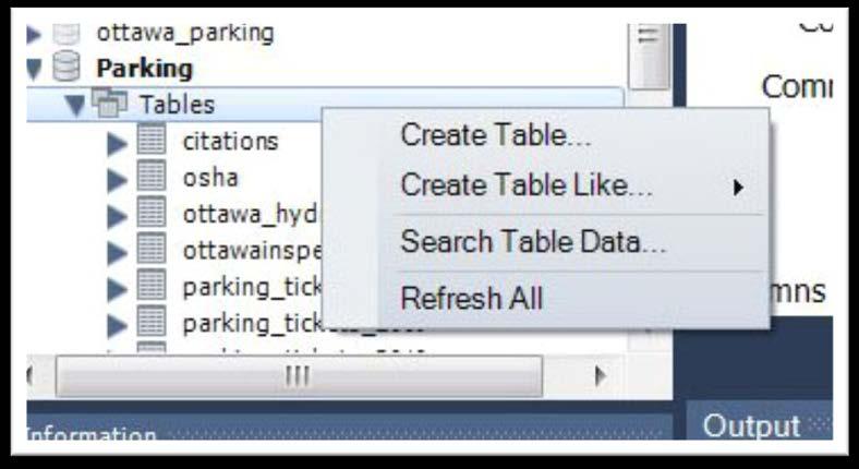 13. To begin creating the table, right-click on Tables to obtain a short-cut menu and chose Create Table. 14. Once you have a table, give it a name in the Table Name section. 15.