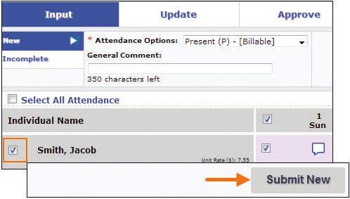 On the Search Service for New Attendance page, select the