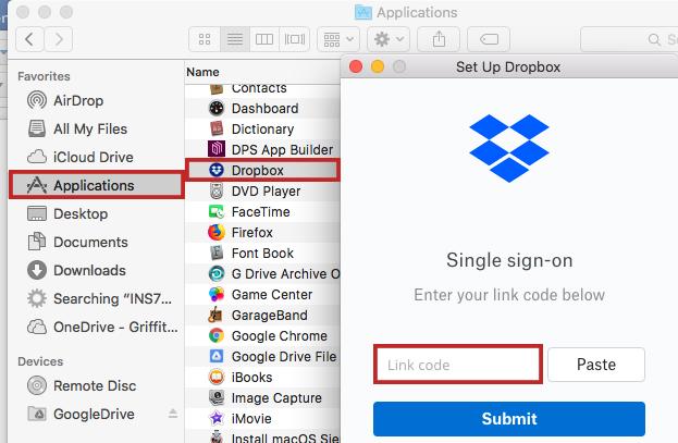com/help/desktop-web/download-dropbox Once installed, you will be prompted to Sign in. Enter your Griffith email and click to Get your link code.