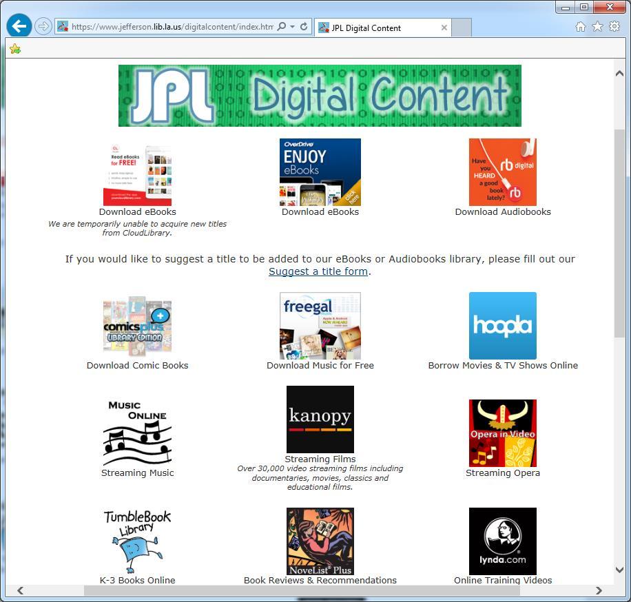 net From the library s homepage, click on the JPL Digital Content link or
