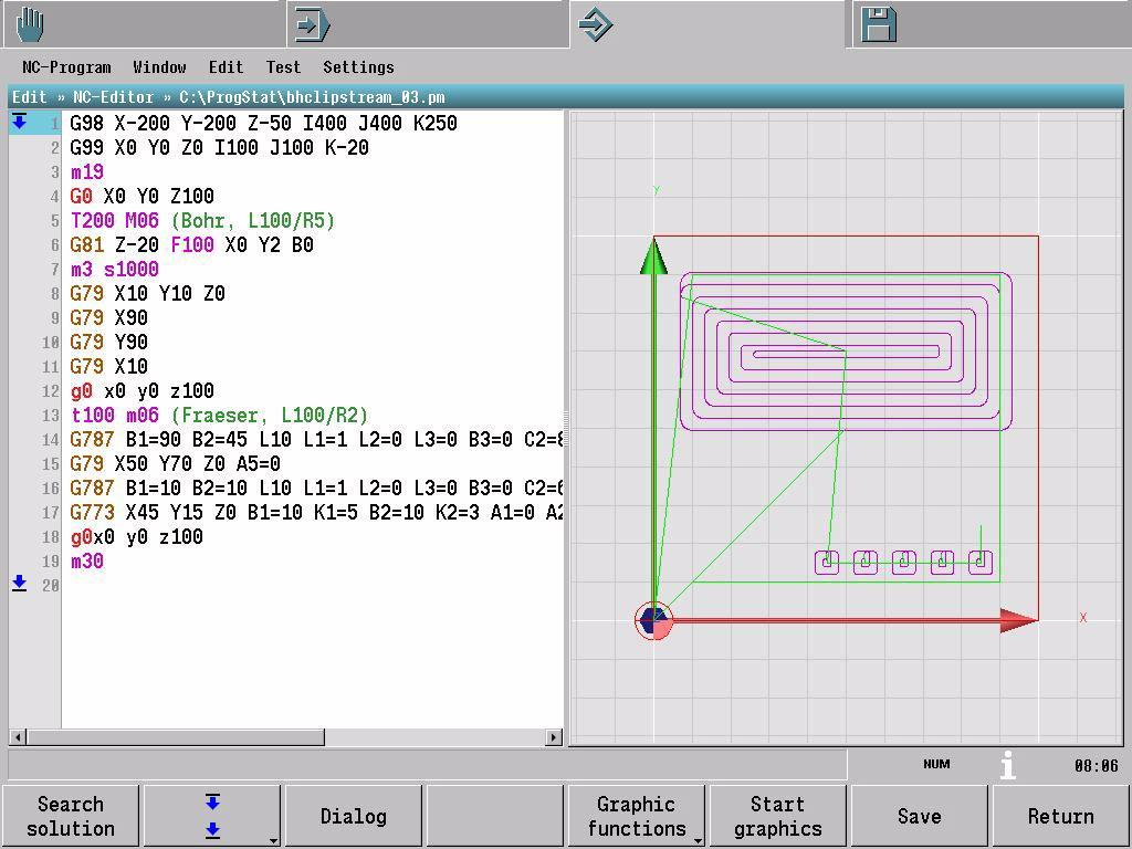 Interactive programming graphics While you are writing the part program, you can have the MillPlus display a wire plot of the programmed contour. The programming graphics is activated by soft key.