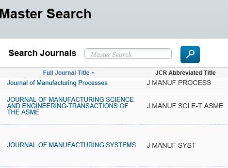 Enter a journal name input journal of manufacturing JCR is based on citations compiled from the Science