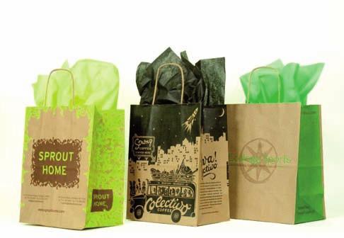 CUSTOM PRINTED SHOPPING BAGS Custom Printed Natural Kraft Shopping Bags 100% recycled kraft with a minimum of 95% post consumer recycled content.